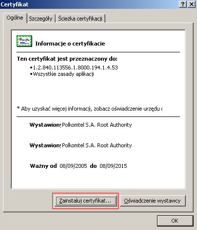 4 Instalacja certyfikatu w przeglądarce Celem logowania się poprzez certyfikat (w przeglądarce, AP