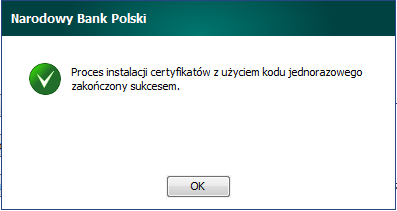 13. Na koniec należy wprowadzić kod jednorazowy otrzymany z NBP i zatwierdzić go klikając OK. 14.