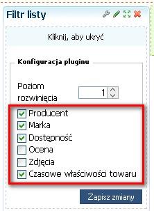 2.2.4 Konfiguracja wyłączenie poszczególnych grup danych W Comarch ERP e-sklep 6.8 w pluginie Filtr listy produktów umożliwiono ukrycie domyślnych grup danych.