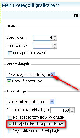 Uwaga: W konfiguracji pluginu Menu kategorii graficzne 2 parametr Rozwiń podgrupy jest domyślnie odznaczony.