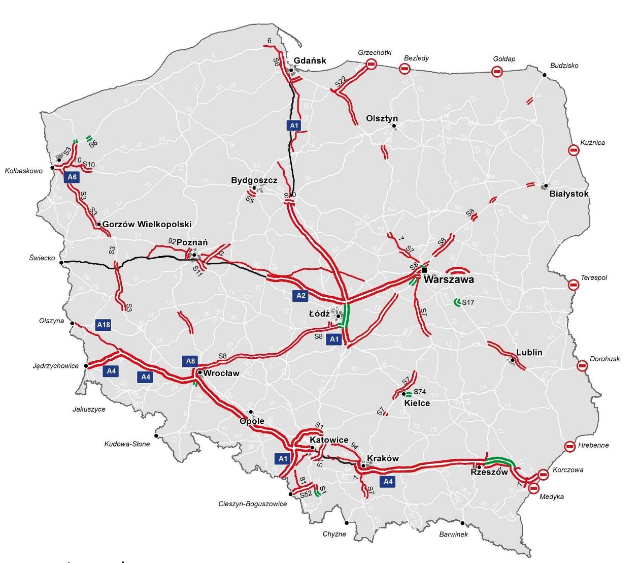 S8: skrzyżowanie z drogą powiatową nr 1971D Wrocław Południe S8: Rzgów Łódź Południe S8: Paszków Opacz S8: Powązkowska