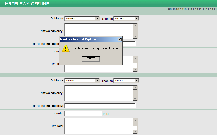 NOWE PRZELEWY OFFLINE Zdefiniowanie przelewów w trybie offline może być istotne dla użytkowników, którzy nie mają stałego połączenia z internetem, a korzystają z łącza modemowego.