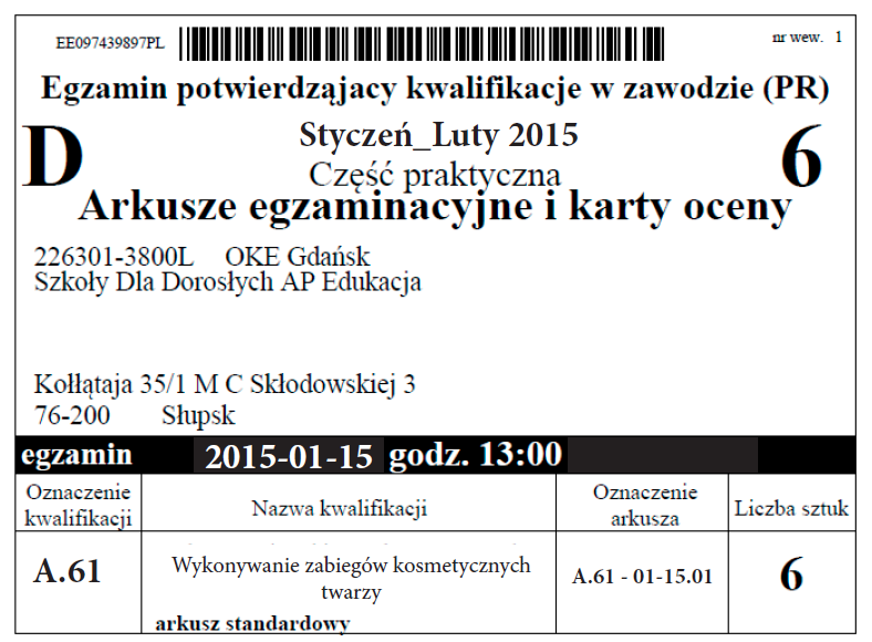 Naklejka na kopertę przeznaczoną na dostawę arkuszy