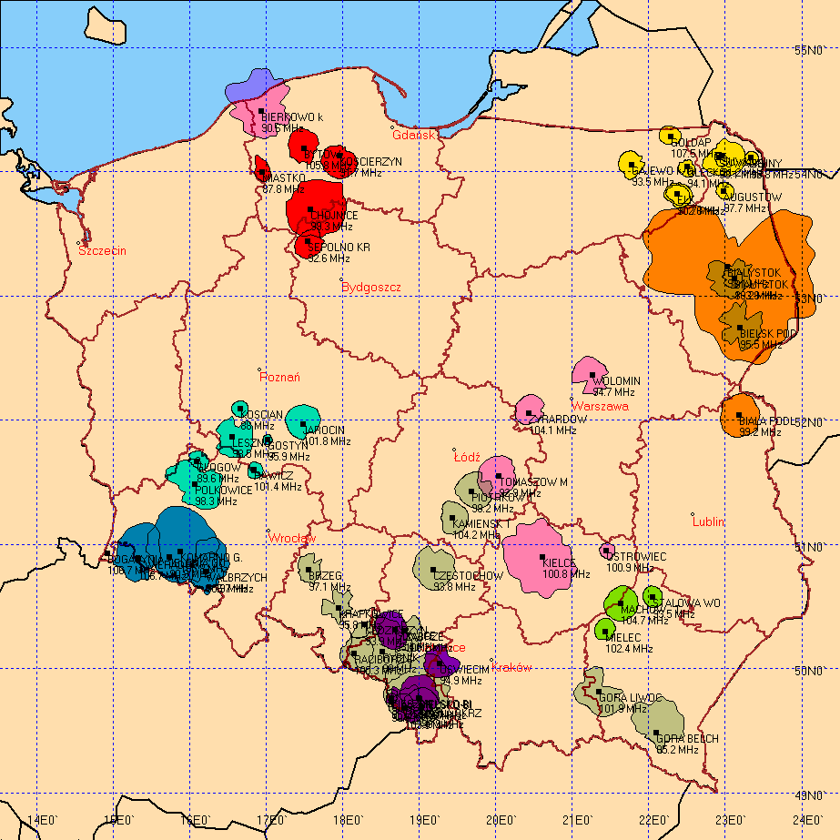 Niezależni radiowi nadawcy lokalni posiadający więcej niż jedną stację Niezależni radiowi nadawcy lokalni posiadający więcej niż jedną stację 61 stacji Legenda: kolor zielony zasięgi stacji