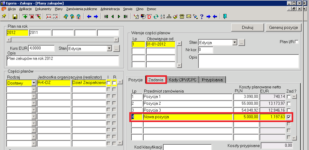 2 Wybór pozycji W oknie "Łączenie pozycji planu" zaznaczamy znacznikami (klikniecie w pole ) pozycje, które chcemy połączyć.