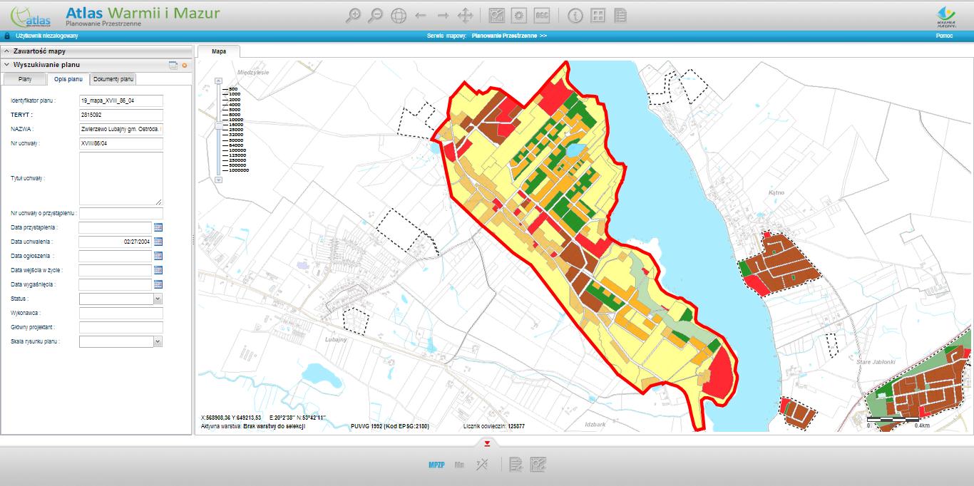 S t r o n a 5 III. WYSZUKIWANIE PLANU Wyszukiwanie planu odbywa się poprzez wybór powiatu, jednostki ewidencyjnej oraz nazwy planu.