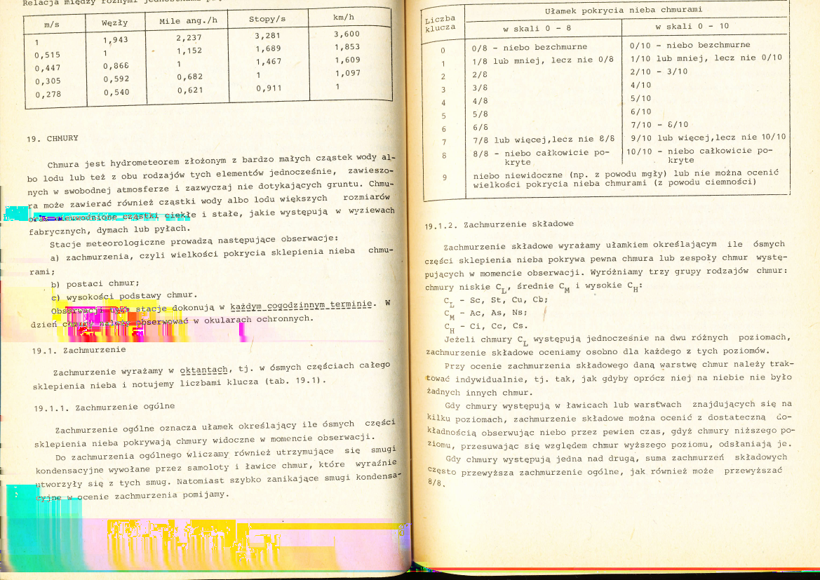 Cyt. 19.1.1. Zachmurzenie ogólne Zachmurzenie ogólne oznacz ułamek określający ile ósmych części sklepienia nieba pokrywają chmury widoczne w momencie obserwacji.