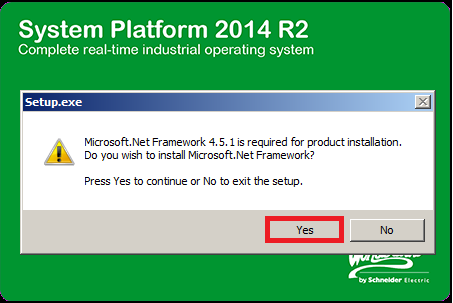 Z płyty instalacyjnej System Platform 2014 R2 należy uruchomić plik Setup.exe, aby rozpocząć proces przygotowania konfiguracji instalacji. Jeśli na systemie operacyjnym nie ma zainstalowanego.net-a 4.