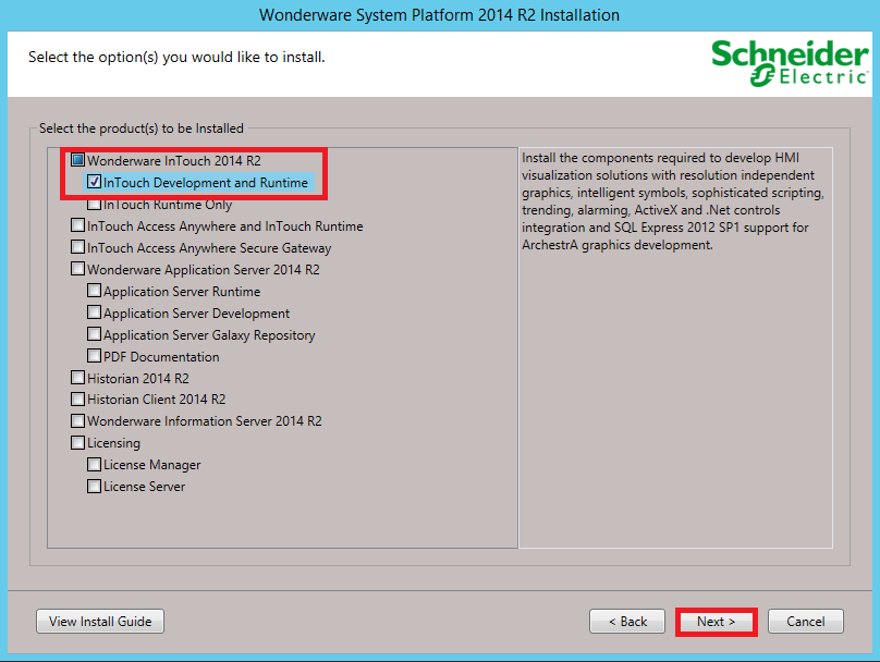 W oknie Wonderware System Platform 2014 R2 Installation należy zaznaczyć typ instalacji Product Based Selection, a następnie przyciskiem Next