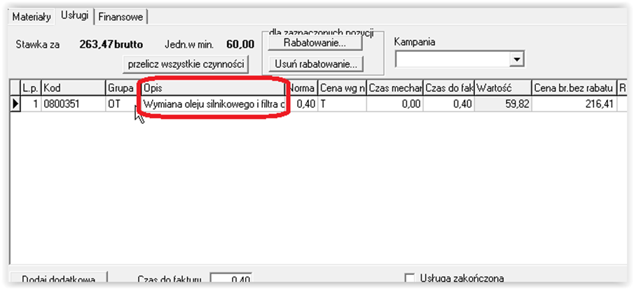 Zwiększenie ilości znaków w opisie czynności zlecenia naprawy W nowej wersji FlexDMS została zwiększona (z 5 do 100) ilość znaków w