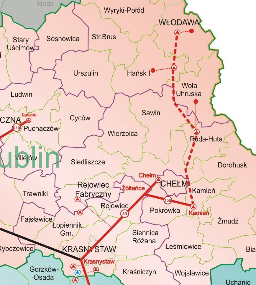 GAZYFIKACJA REJONU WŁODAWY Zakres przedsięwzięcia: st I - 3 szt. gaz. w/c 57,7 km gaz.