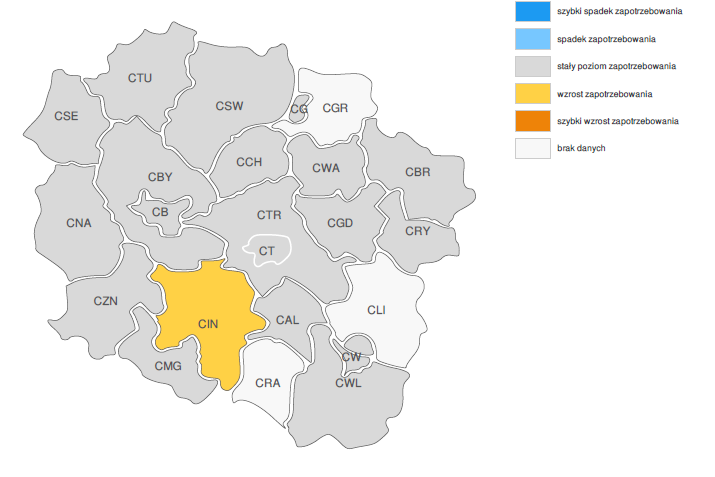 PROGNOZA NA 2016, WOJEWÓDZTWO KUJAWSKO-POMORSKIE ZMIANA ZAPOTRZEBOWANIA NA PRACOWNIKÓW W GRUPIE ZAWODÓW NAUCZYCIELE JĘZYKÓW OBCYCH I LEKTORZY WG POWIATÓW PROGNOZA NA 2016, WOJEWÓDZTWO