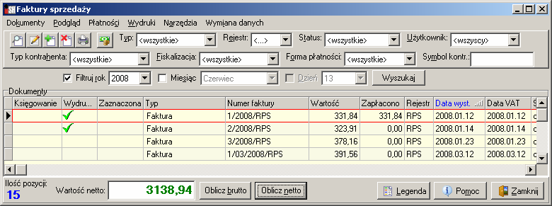 Okienko przeglądu faktury sprzedaży podsumowanie netto lub brutto do wyboru Dotychczas był tylko przycisk Oblicz który sumował wartość brutto faktur sprzedaży. W wersji 7.1.