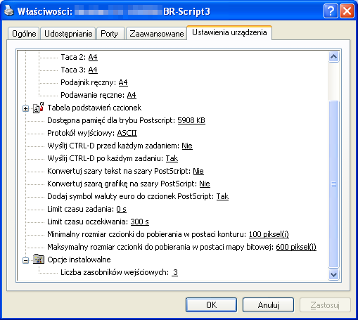 Sterownik i oprogramowanie Użycie sterownika drukarki BR-Script3 (emulacja języka Post Script 3 dla systemu Windows ) 3 (Więcej informacji zawiera zakładka Pomoc w sterowniku drukarki.