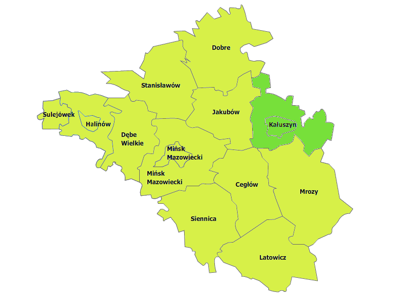 Rysunek 1. Miasto Kałuszyn na tle powiatu mińskiego Źródło: www.administracja.mac.gov.