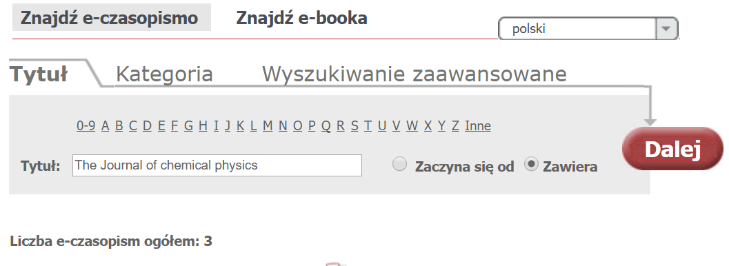 Lista tytułów e-źródeł Wybierz odpowiednią