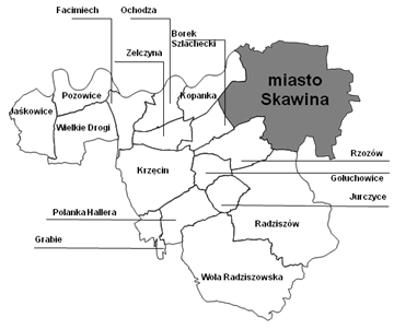 S t r o n a 11 Rysunek 2. Mapa gminy Skawina Źródło: opracowanie własne Połączenie drogowe ze stolicą regionu zapewnia gminie droga krajowa nr 44, łącząca Górny Śląsk z Krakowem.