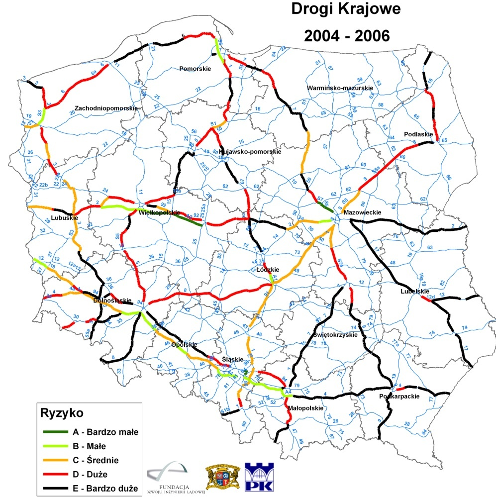 Rys. 5 Mapa ryzyka indywidualnego drogi międzynarodowe - Koncentracja