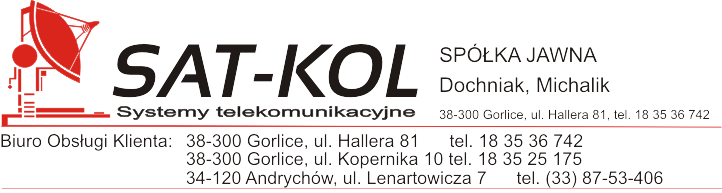 zawarta w dniu pomiędzy: Umowa o świadczenie usług telekomunikacyjnych Nr. / / SAT-KOL Dochniak, Michalik Spółką Jawną z siedzibą w Gorlicach (38-300), ul.