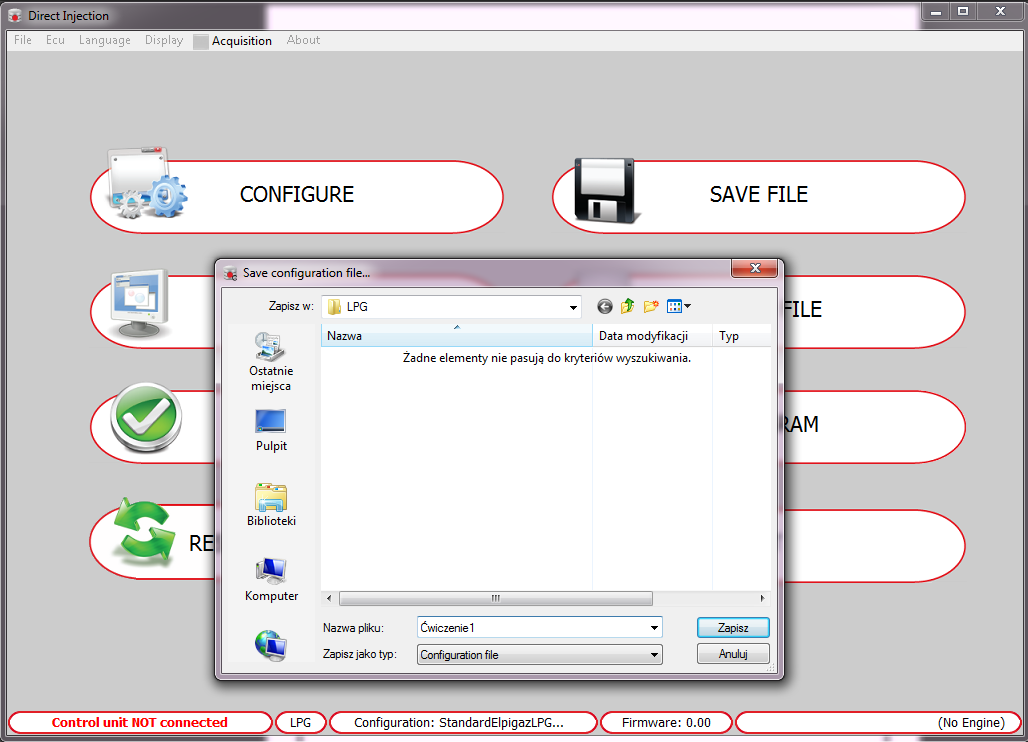 5.5 SAVE FILE Strona Save File umożliwia zapisanie stworzonego pliku konfiguracyjnego na dysku komputera. W polu Name file (1 na Rys.