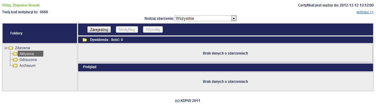 Obsługa aplikacji Okno główne systemu Okno główne systemu zostało podzielone na dwie sekcje: nagłówkową i panel aplikacji. Sekcja nagłówkowa Panel aplikacji Rys.