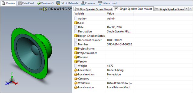 Udoskonalenia podglądu Podczas przeglądania plików SOLIDWORKS w Eksploratorze Windows (karta Podgląd), SOLIDWORKS PDM daje więcej funkcji i elementów sterowania.