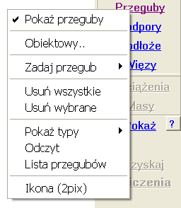 ABC 6.2 Obiekt3D C11. Menu Przeguby Przeguby moŝna zakładać w węzłach zarówno elementów belkowych jak i powłokowych.