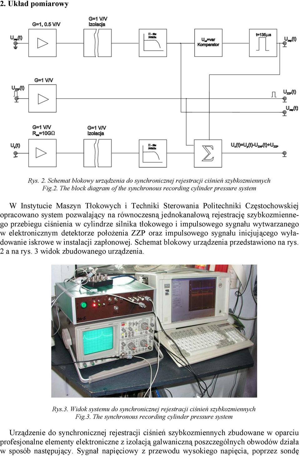 tłokowego i impulsowego sygnału wytwarzanego w elektronicznym detektorze położenia ZZP oraz impulsowego sygnału inicjującego wyładowanie iskrowe w instalacji zapłonowej.