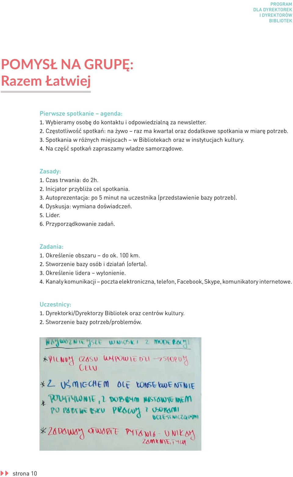 Na część spotkań zapraszamy władze samorządowe. Zasady: 1. Czas trwania: do 2h. 2. Inicjator przybliża cel spotkania. 3. Autoprezentacja: po 5 minut na uczestnika (przedstawienie bazy potrzeb). 4.