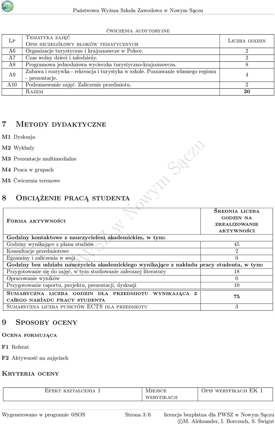 Poznawanie w lasnego regionu - prezentacje. A10 Podsumowanie zajęć. Zaliczenie przedmiotu.