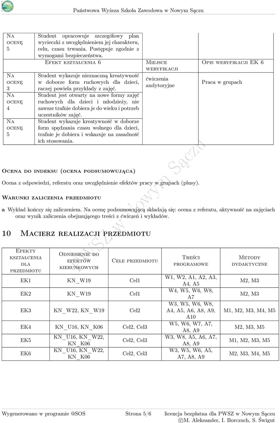 Student jest otwarty na nowe formy zajęć ruchowych dla dzieci i m lodzieży, nie zawsze trafnie dobiera je do wieku i potrzeb uczestników zajęć.