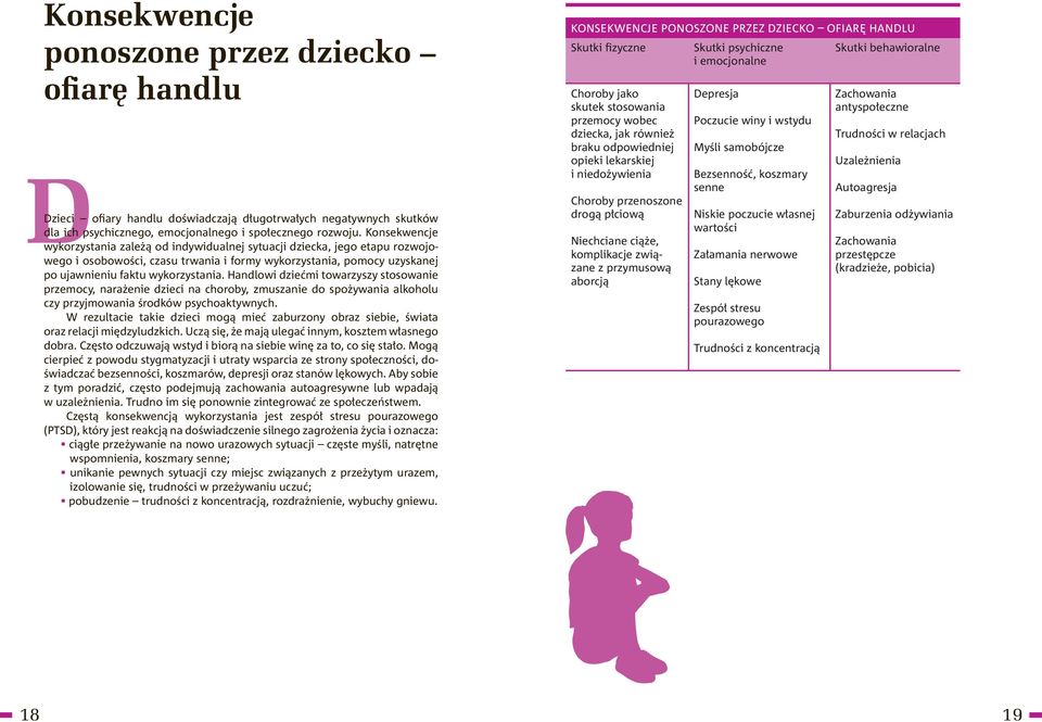 Handlowi dziećmi towarzyszy stosowanie przemocy, narażenie dzieci na choroby, zmuszanie do spożywania alkoholu czy przyjmowania środków psychoaktywnych.