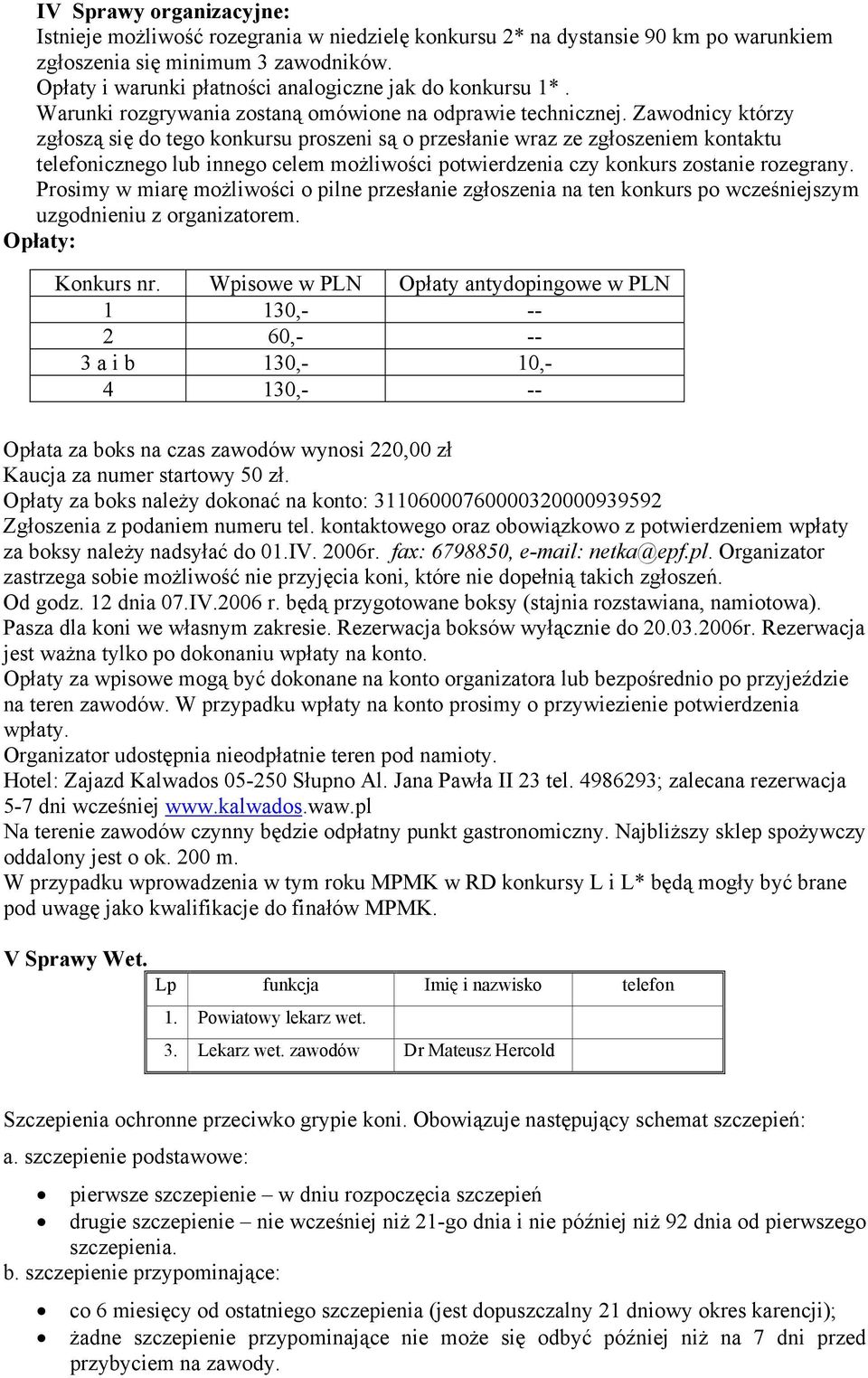 Zawodnicy którzy zgłoszą się do tego konkursu proszeni są o przesłanie wraz ze zgłoszeniem kontaktu telefonicznego lub innego celem możliwości potwierdzenia czy konkurs zostanie rozegrany.