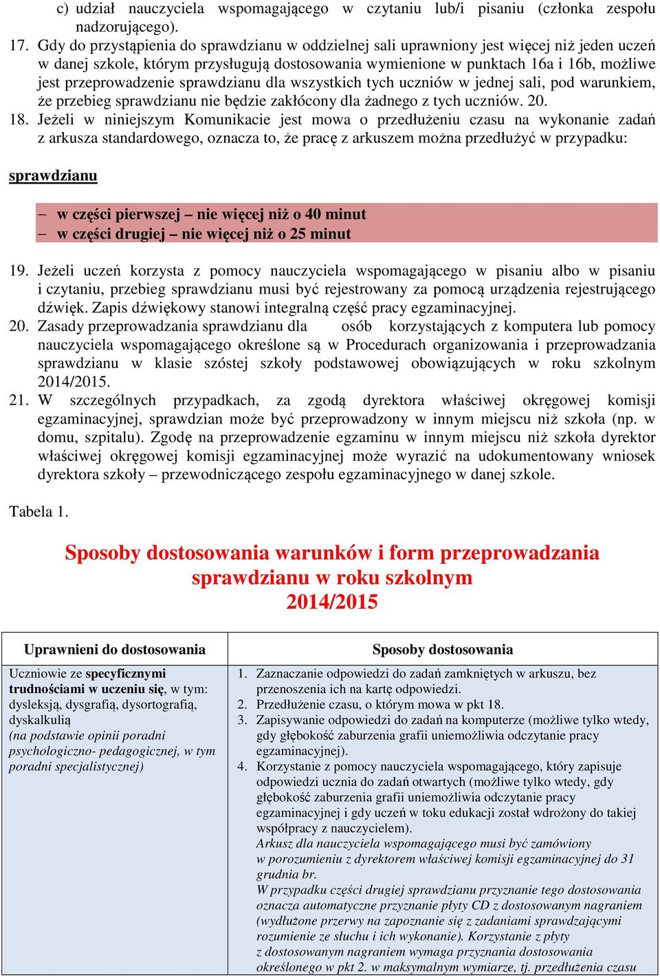 przeprowadzenie sprawdzianu dla wszystkich tych uczniów w jednej sali, pod warunkiem, że przebieg sprawdzianu nie będzie zakłócony dla żadnego z tych uczniów. 20. 18.