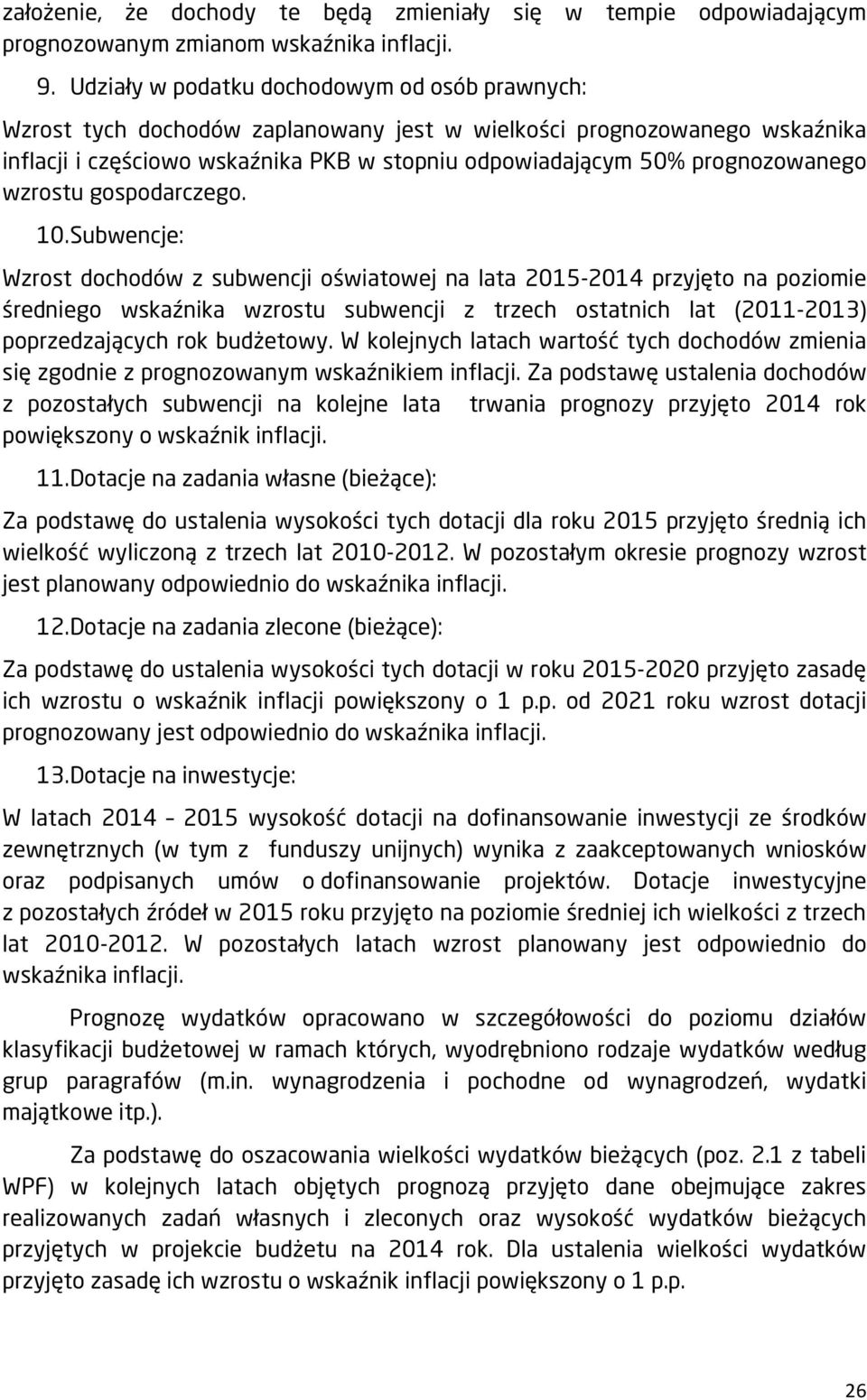 prognozowanego wzrostu gospodarczego. 10.