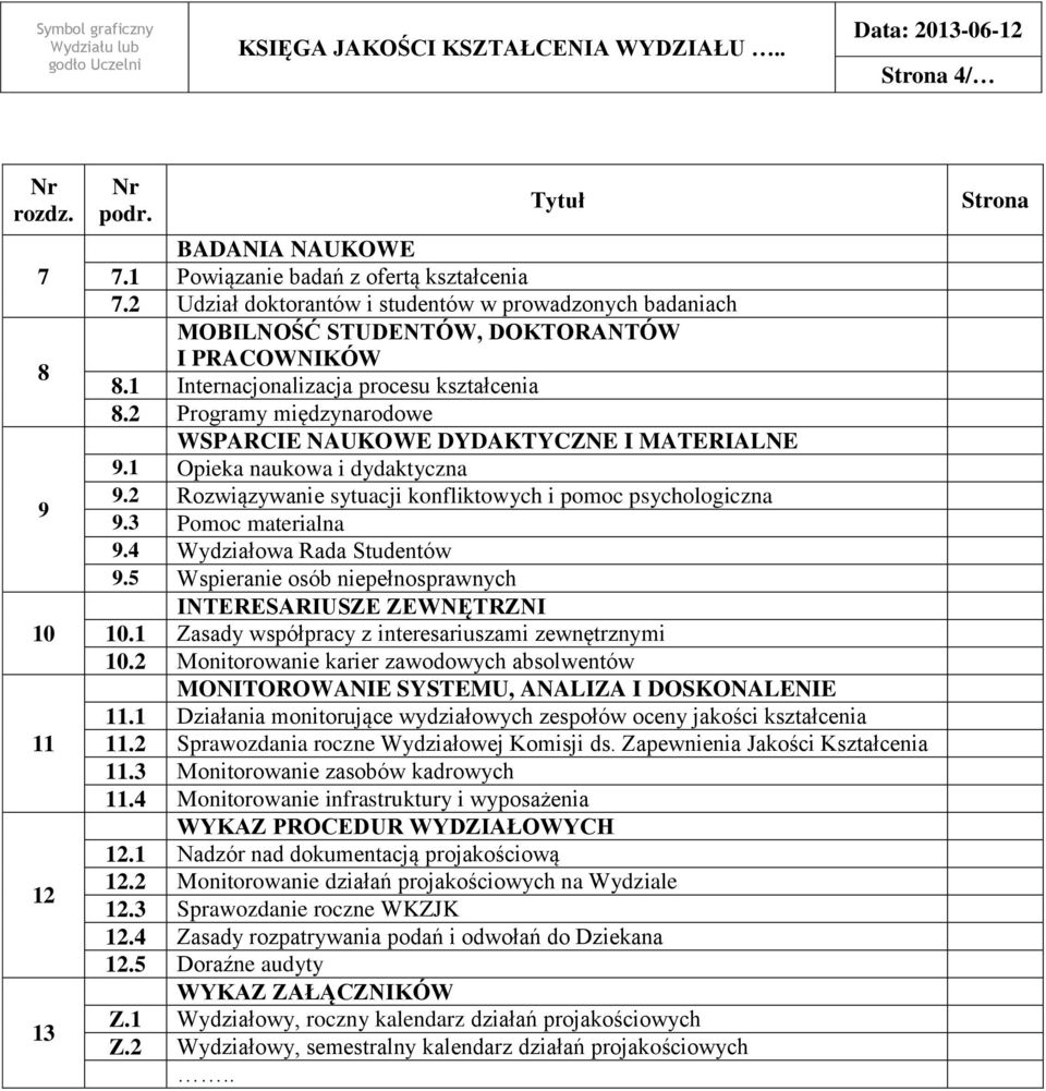 2 Programy międzynarodowe WSPARCIE NAUKOWE DYDAKTYCZNE I MATERIALNE 9.1 Opieka naukowa i dydaktyczna 9.2 Rozwiązywanie sytuacji konfliktowych i pomoc psychologiczna 9.3 Pomoc materialna 9.