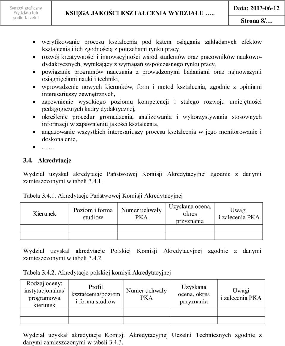 nowych kierunków, form i metod kształcenia, zgodnie z opiniami interesariuszy zewnętrznych, zapewnienie wysokiego poziomu kompetencji i stałego rozwoju umiejętności pedagogicznych kadry dydaktycznej,