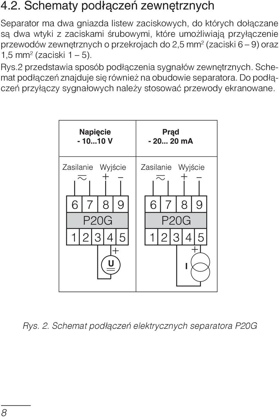 1 5). Rys.2 przedstawia sposób pod³¹czenia sygna³ów zewnêtrznych. Schemat pod³¹czeñ znajduje siê równie na obudowie separatora.