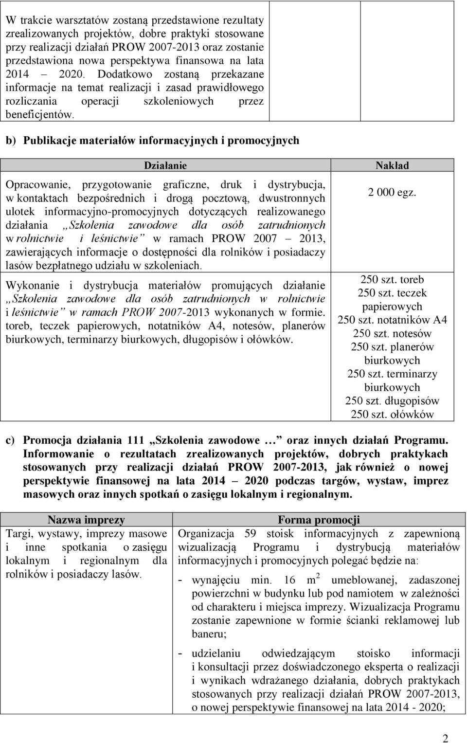 b) Publikacje materiałów informacyjnych i promocyjnych Działanie Opracowanie, przygotowanie graficzne, druk i dystrybucja, w kontaktach bezpośrednich i drogą pocztową, dwustronnych ulotek