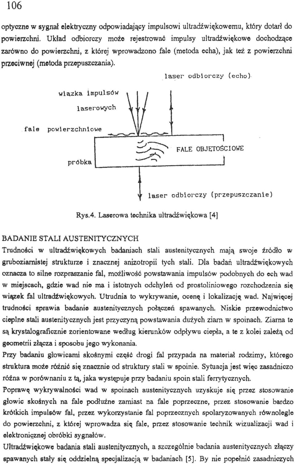 laser dbirczy (ech) wiazka impulsów laserwych fale pwierzchniwe ------ próbka laser dbirczy (przepuszczanie) Rys.4.