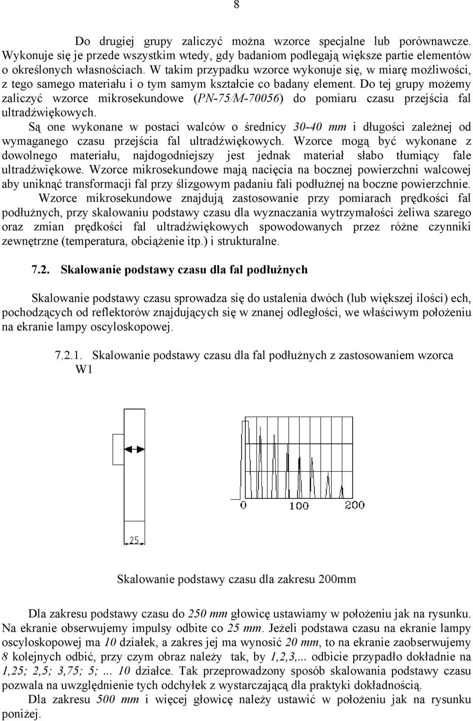 Do tej grupy możemy zaliczyć wzorce mikrosekundowe (PN-75/M-70056) do pomiaru czasu przejścia fal ultradźwiękowych.