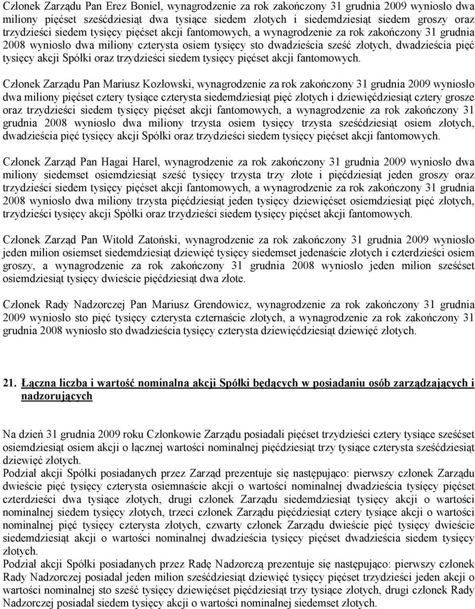 Spółki oraz trzydzieści siedem tysięcy pięćset akcji fantomowych.