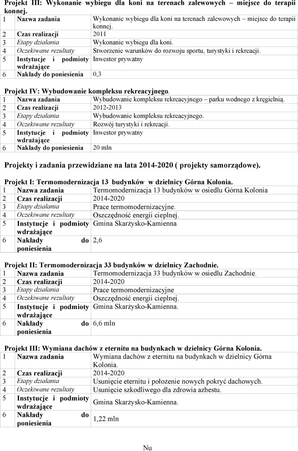 Inwestor prywatny 6 Nakłady do 0, Projekt IV: Wybudowanie kompleksu rekreacyjnego. Nazwa zadania Wybudowanie kompleksu rekreacyjnego parku wodnego z kręgielnią.