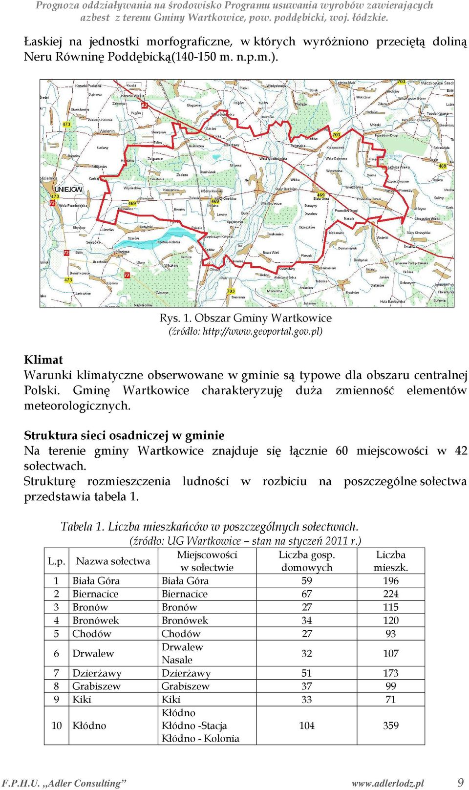 Struktura sieci osadniczej w gminie Na terenie gminy Wartkowice znajduje się łącznie 60 miejscowości w 42 sołectwach.