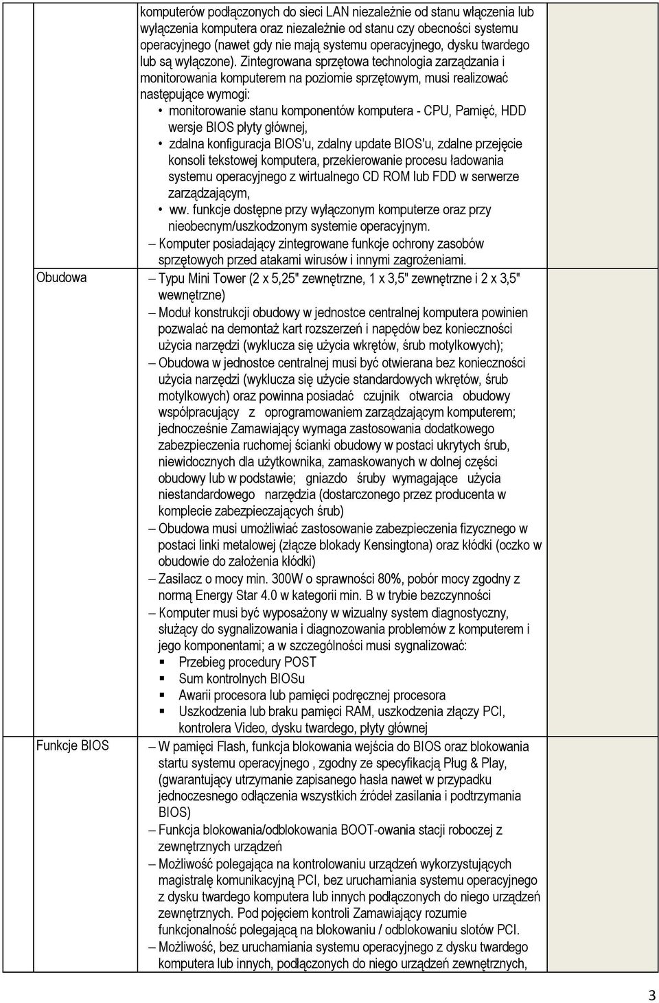 Zintegrowana sprzętowa technologia zarządzania i monitorowania komputerem na poziomie sprzętowym, musi realizować następujące wymogi: monitorowanie stanu komponentów komputera - CPU, Pamięć, HDD