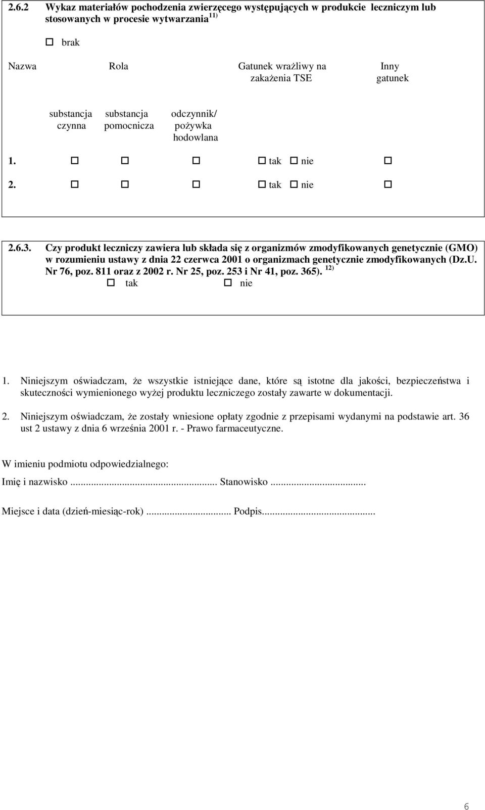 Czy produkt leczniczy zawiera lub składa się z organizmów zmodyfikowanych genetycznie (GMO) w rozumieniu ustawy z dnia 22 czerwca 2001 o organizmach genetycznie zmodyfikowanych (Dz.U. Nr 76, poz.