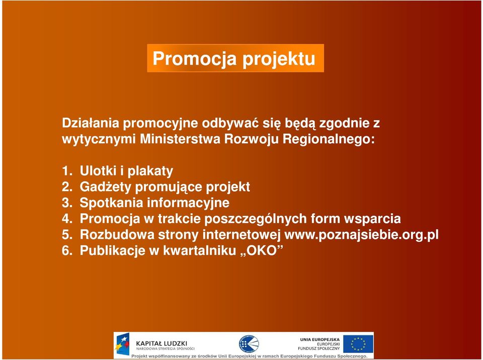 GadŜety promujące projekt 3. Spotkania informacyjne 4.