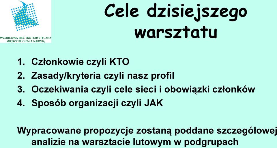 Oczekiwania czyli cele sieci i obowiązki członków 4.