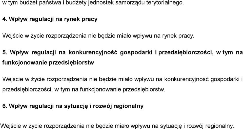 Wpływ regulacji na konkurencyjność gospodarki i przedsiębiorczości, w tym na funkcjonowanie przedsiębiorstw Wejście w życie rozporządzenia nie