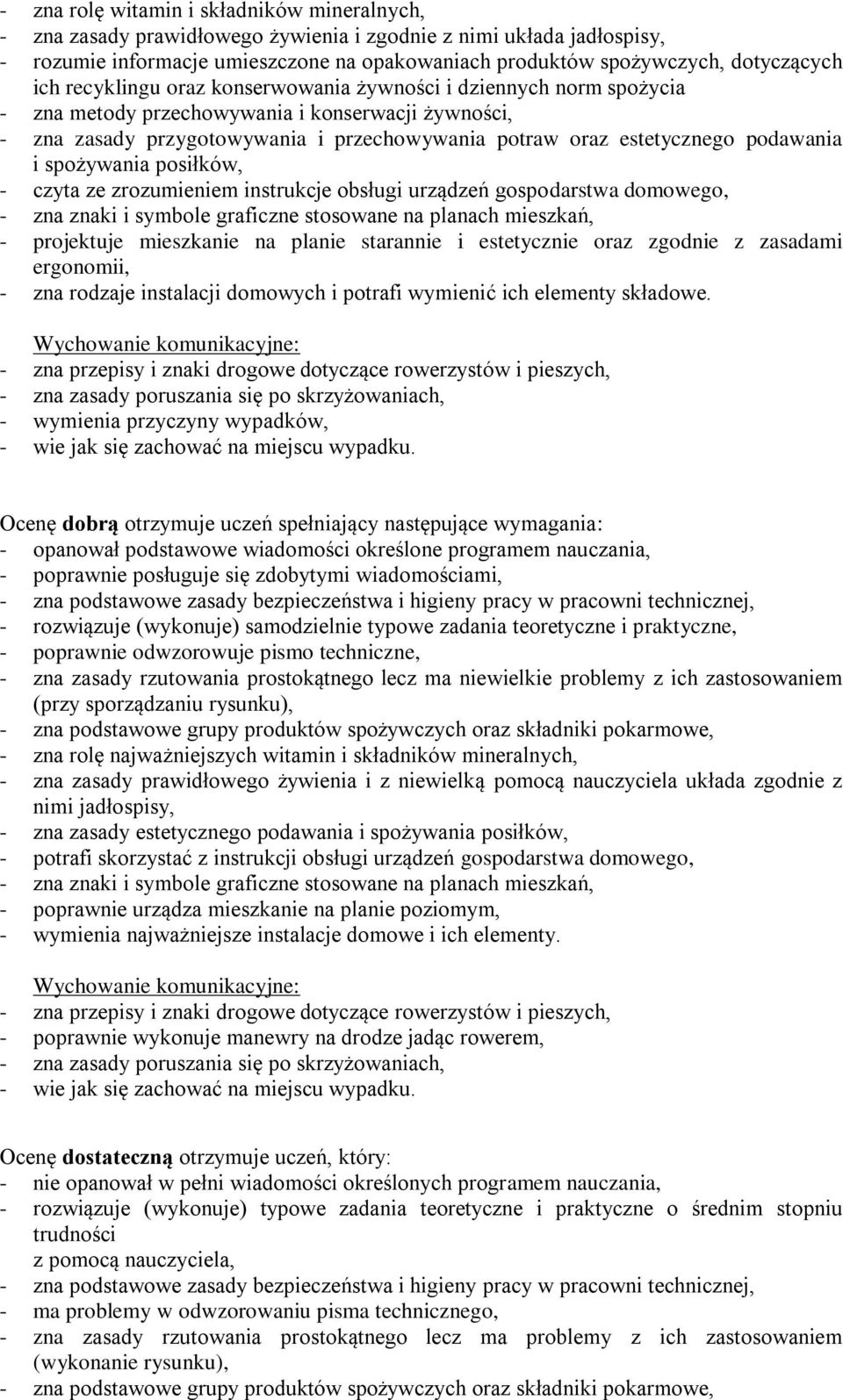 podawania i spożywania posiłków, - czyta ze zrozumieniem instrukcje obsługi urządzeń gospodarstwa domowego, - zna znaki i symbole graficzne stosowane na planach mieszkań, - projektuje mieszkanie na